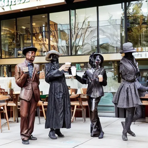 Image similar to Living statues having coffee at Starbucks