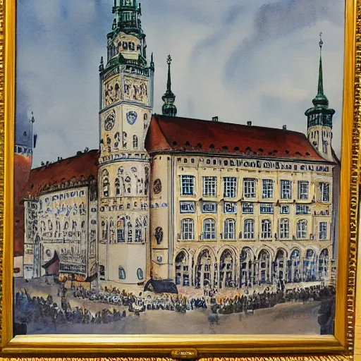 Prompt: munich royal hofbrauhaus. watercolor painting by hitler.