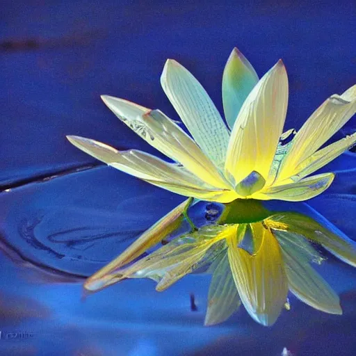 Prompt: lotus blossoms, crystal dragonflies, photorealistic, macro photography