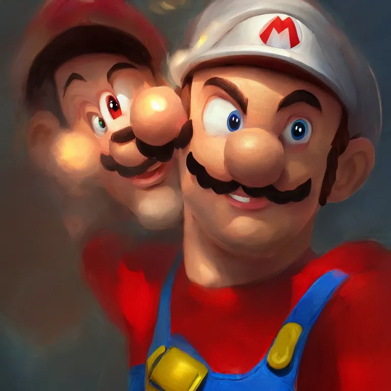 Prompt: a portrait of super mario, by mandy jurgens and bayard wu and greg rutkowski, masterpiece, sharp focus, cinematic lightning, unreal engine, octane render