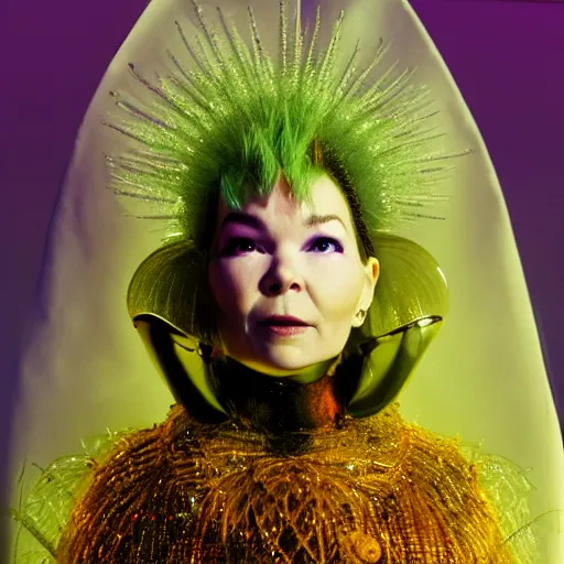 Image similar to bjork as an alien visitor to a new world, delivering musical artistry never before heard or seen