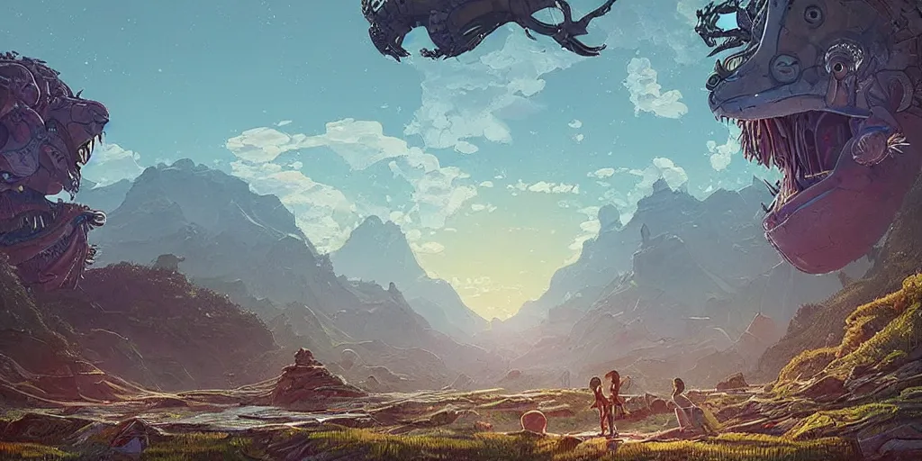 Prompt: #art #hyperreal #intricate interstellar-botw-studio-ghibli Simon-Stålenhag Dinotopia Hans-Zatzka, [32k hd]^10