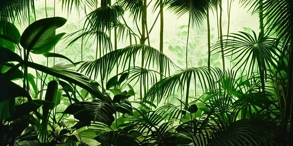 Image similar to lush tropical forest, against light, glare, bright details, contrasting, daylight, highly detailed, by dieter rams 1 9 9 0, national geographic magazine, reportage photo, natural colors