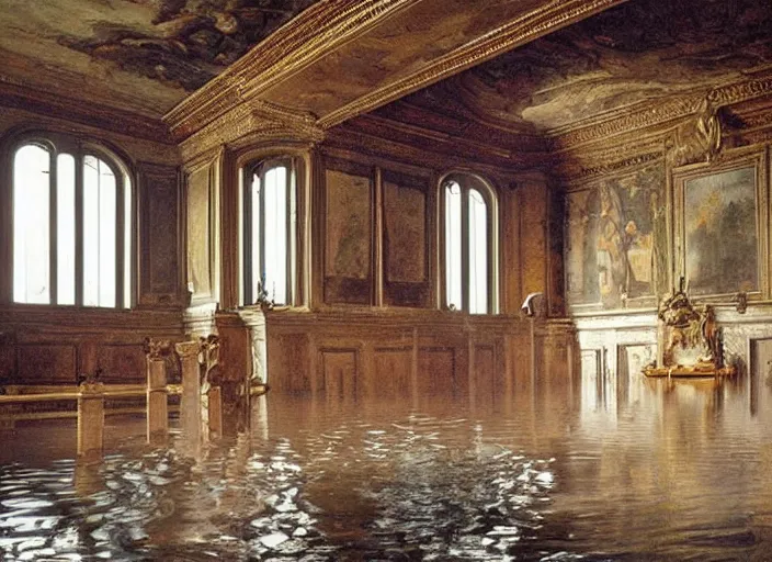 Prompt: a renaissance castle room flooded with water,