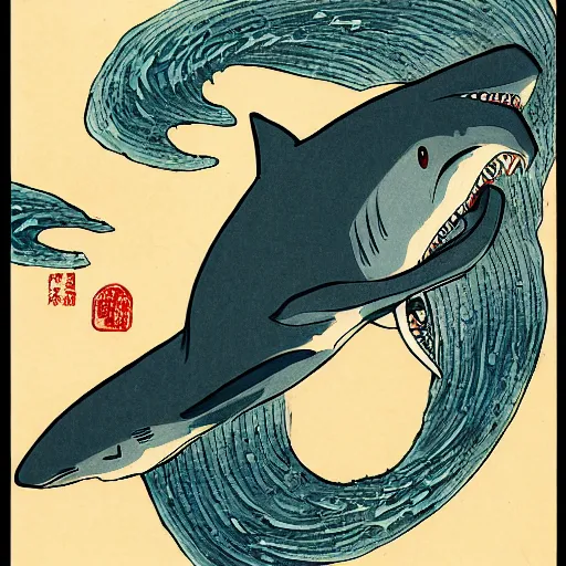 Image similar to shark tornado by hokusai