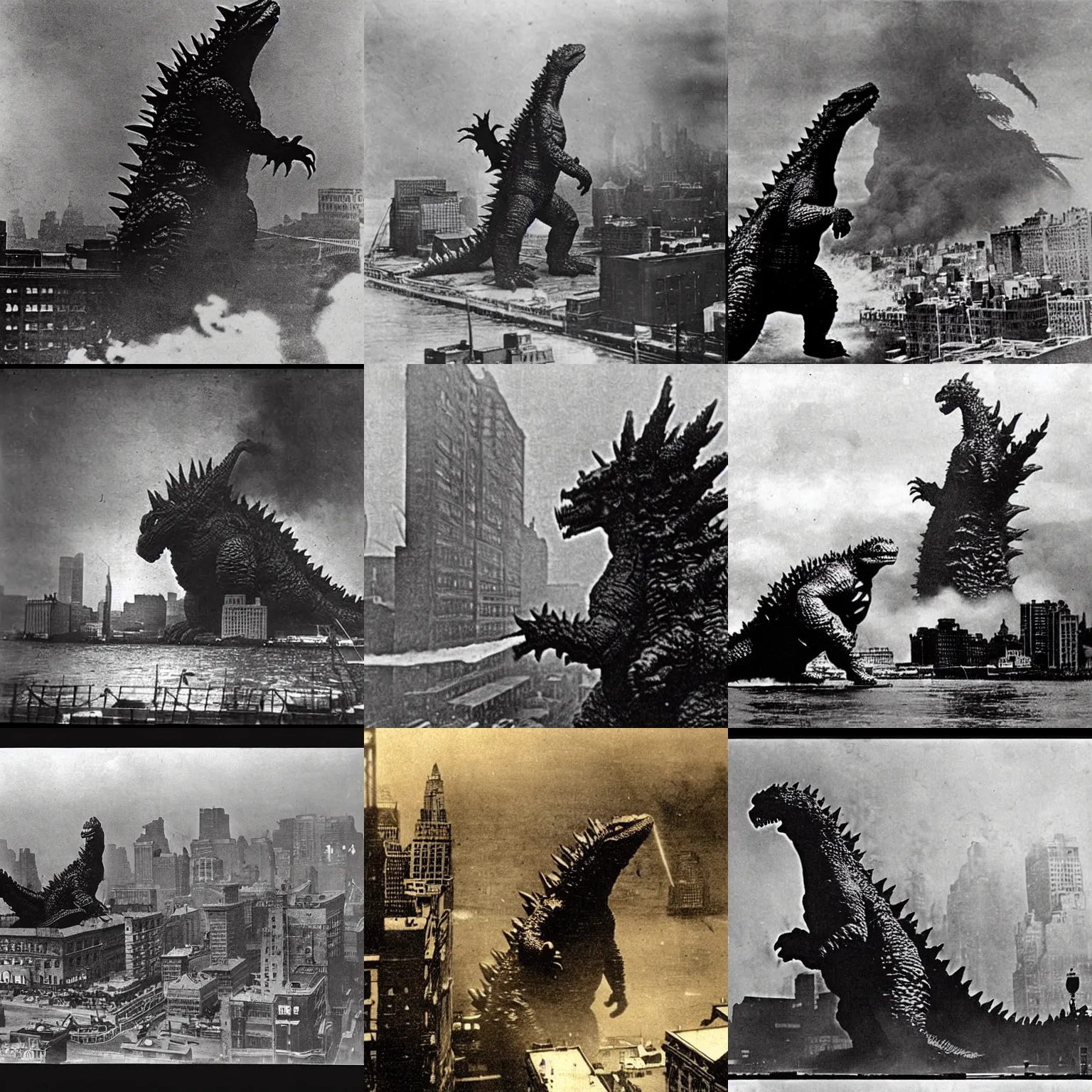 Prompt: “Godzilla attacking New York, 1900’s photo”