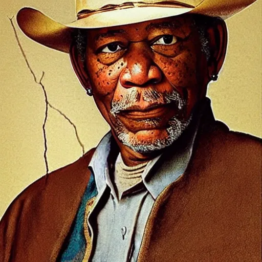 Image similar to Morgan Freeman in a western as imagined by Leonardo Davinci