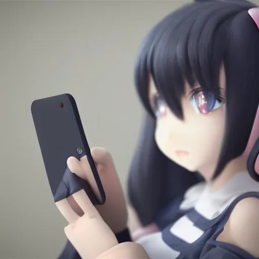 Image similar to cute fumo plush of a girl typing on a phone, anime girl, vray