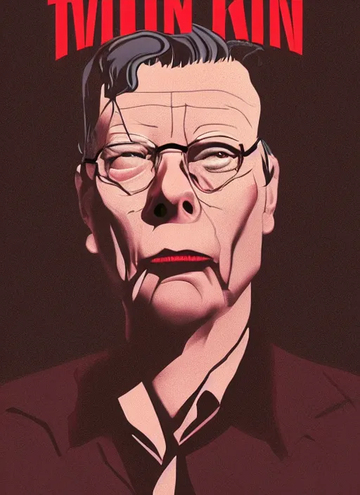 Prompt: Twin Peaks movie poster artwork by Michael Whelan and Tomer Hanuka, Rendering of Stephen King, from a scene from Twin Peaks, clean, full of detail, Matte painting, trending on artstation and unreal engine