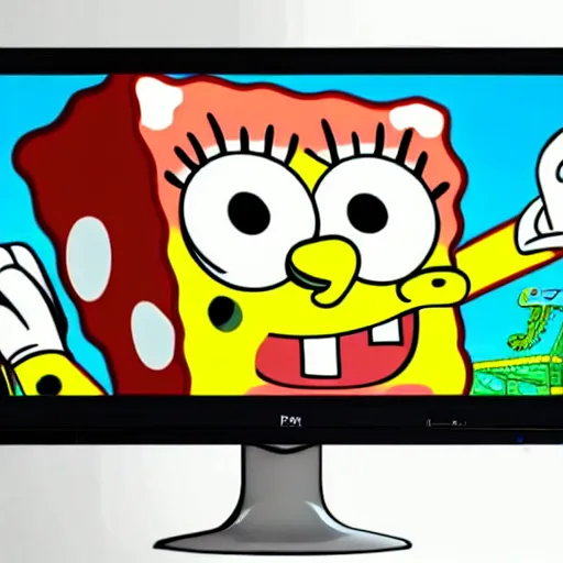 Prompt: spongebob playing games on computer, dslr photo, high detail, no noise