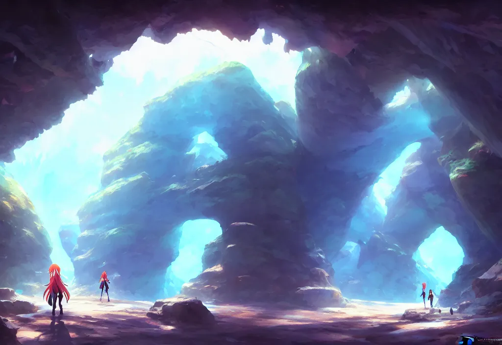 Prompt: inside a futuristic cave tunnel, rocks, a crystal, a stalactite, anime, official fanart behance hd artstation by jesper ejsing and makoto shinkai, 4 k