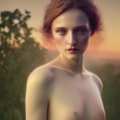 Image similar to photographic portrait of a stunningly beautiful art nouveau female in soft dreamy light at sunset, contemporary fashion shoot, by edward robert hughes, annie leibovitz and steve mccurry, david lazar, jimmy nelsson, breathtaking, 8 k resolution, extremely detailed, beautiful, establishing shot, artistic, hyperrealistic, beautiful face, octane render