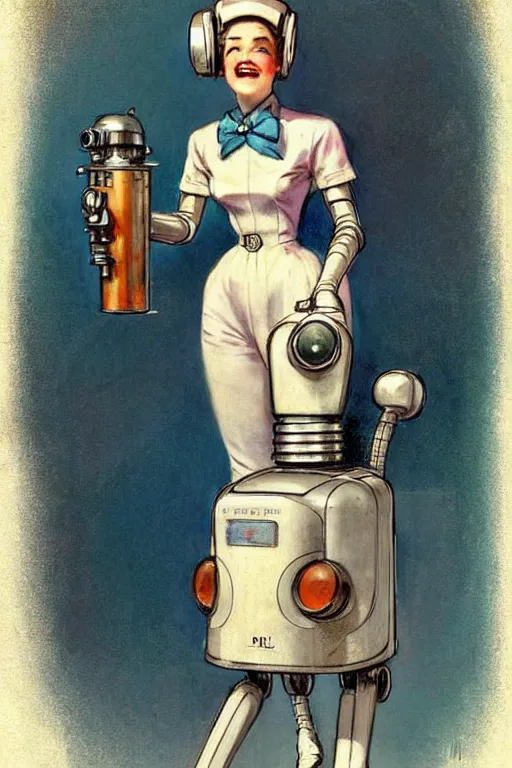 Image similar to ( ( ( ( ( 1 9 5 0 s retro future robot android maid. muted colors. ) ) ) ) ) by jean - baptiste monge!!!!!!!!!!!!!!!!!!!!!!!!!!!!!!