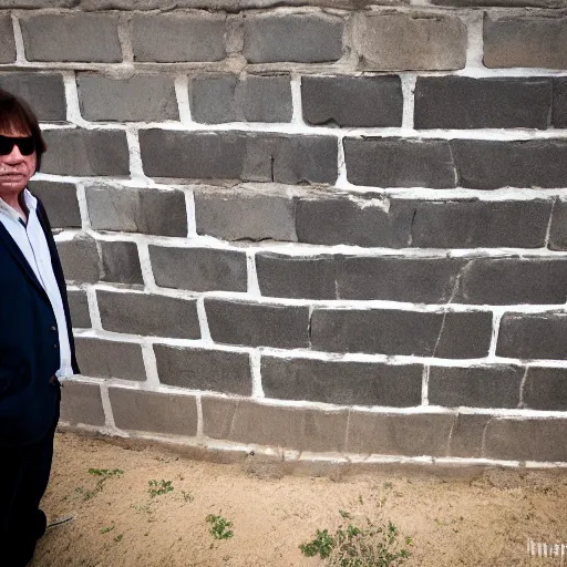 Image similar to Mike Myers (from Wayne's World) gazing at the US-Mexican Wall, XF IQ4, f/1.4, ISO 200, 1/160s, 8K, RAW, unedited, symmetrical balance, in-frame