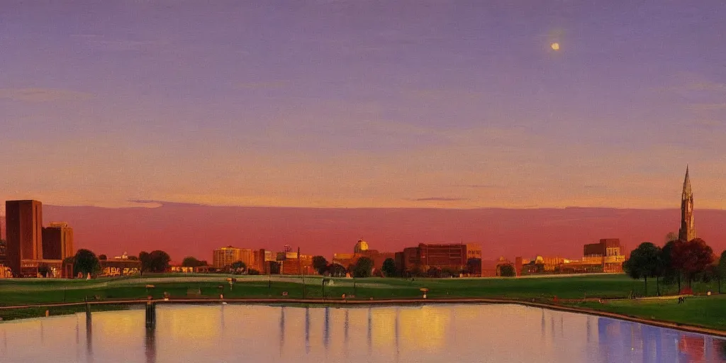 Prompt: a beautiful painting of Columbus Ohio by Rockwell Kent, golden hour, 8k, 4k