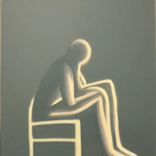 Prompt: a silhouette of a depressed person sitting in the corner of a dark room, oil on canvas