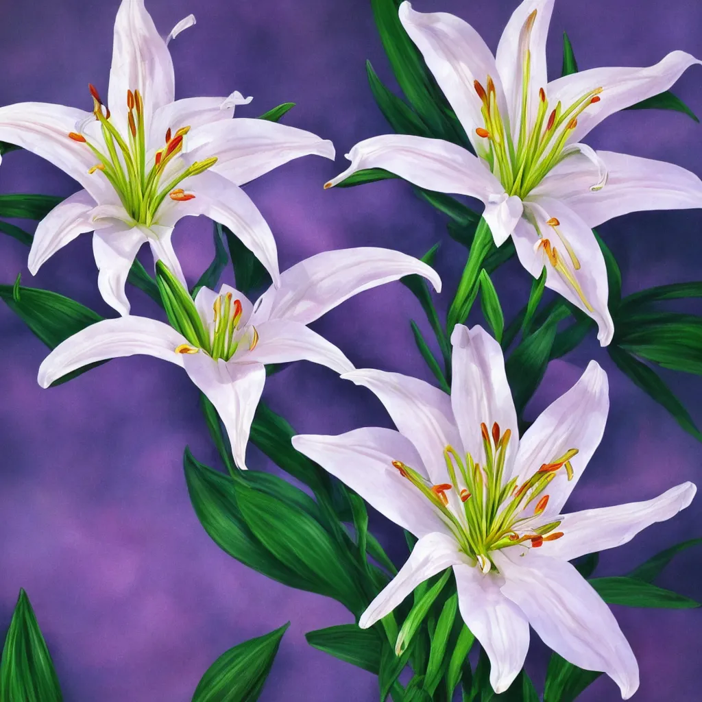 Prompt: high detail 3 d painting of a lily, 8 k, photorealistic, ultra realistic, hyperrealistic