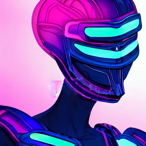 Prompt: a stunning upper body portrait of a beautiful young woman wearing futuristic navy blue and teal battle bodyarmor with and glowing neon lines and pauldrons and ombre purple and pink hairstyle with hair blowing in the wind, by marvel comics, highly detailed, fine detail, intricate, digital art, trending on artstation