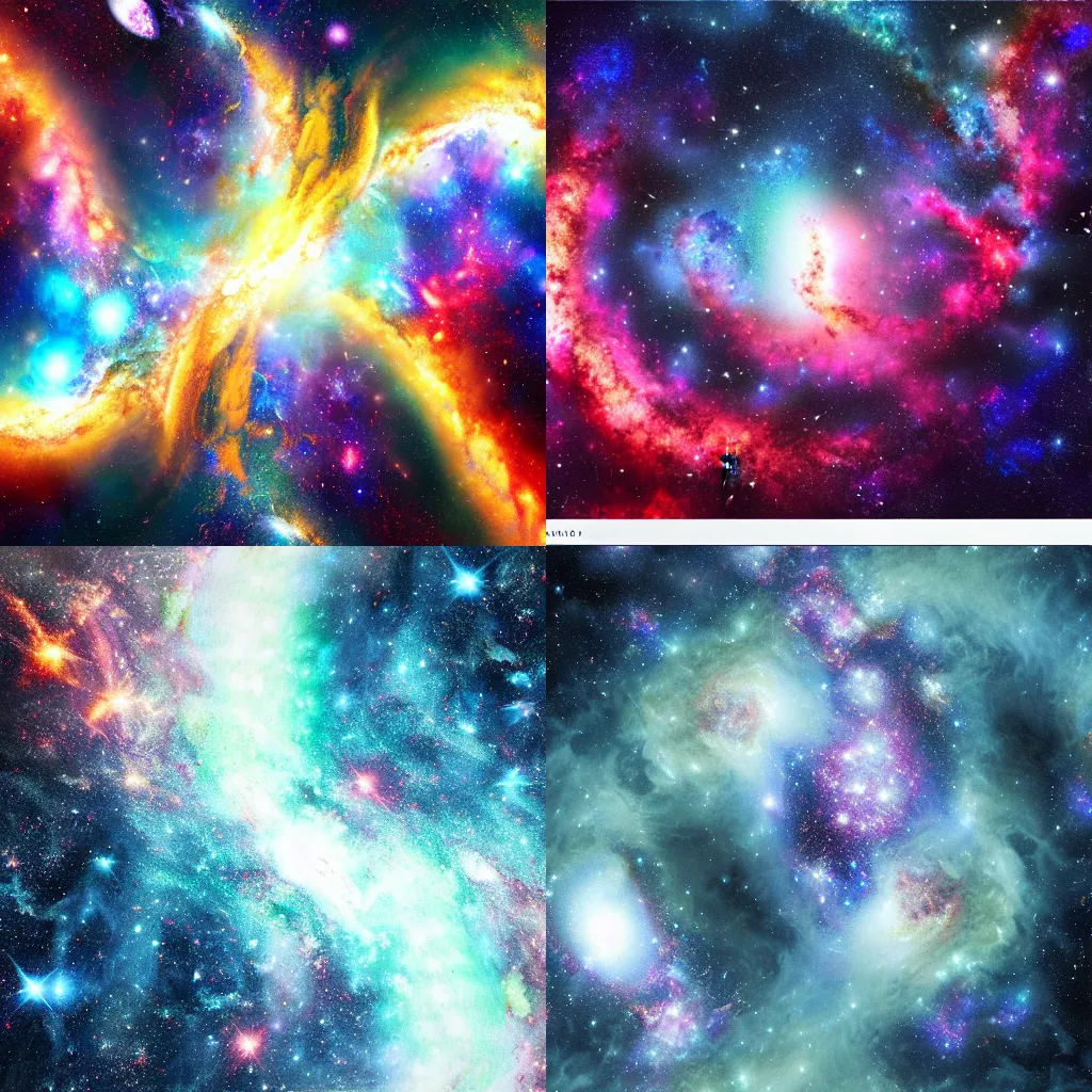 Prompt: Galaxies collide, photorealistic, hd
