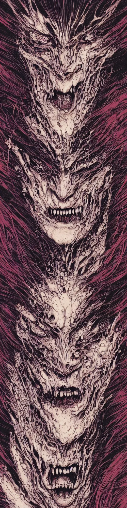 Prompt: closeup of face melting, vampire, by yoichi hatakenaka, masamune shirow, josan gonzales and dan mumford, ayami kojima, takato yamamoto, barclay shaw