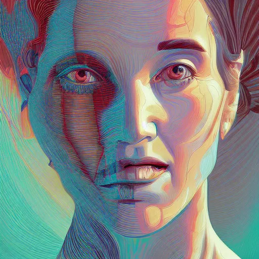 Image similar to Fractal digital glitch portrait of Jennifer Connelly, very coherent, painted by Edward Hopper, Wayne Barlowe, painted by James Gilleard, airbrush, art by JamesJean