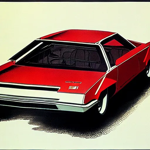 Image similar to concept art for a car with meat smoker trunk, illustrated by syd mead, high quality