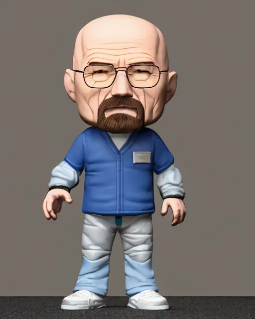 Image similar to full body 3d render of Walter White as a funko pop, studio lighting, white background, blender, trending on artstation, 8k, highly detailed