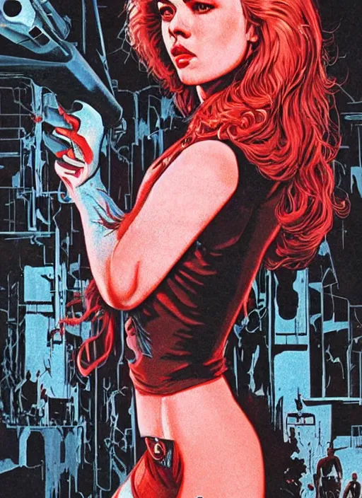 Prompt: scarlett johannson as the final girl, slasher, horror, high details, intricate details, by vincent di fate, artgerm julie bell beeple, 1 9 8 0 s, inking, vintage 8 0 s print, screen print