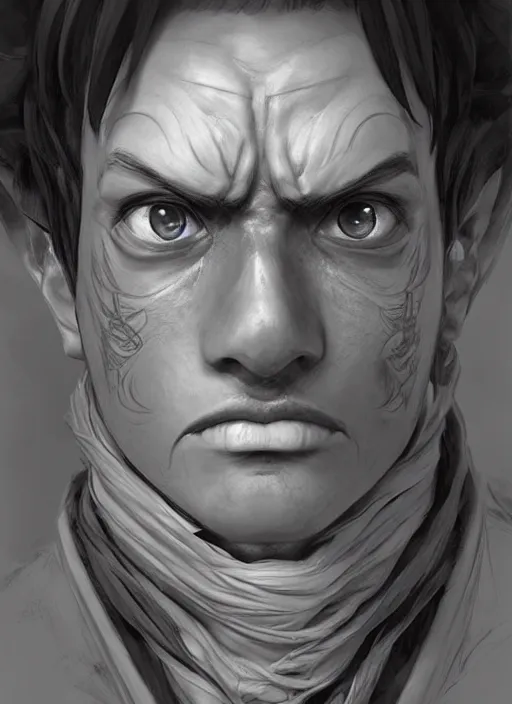 Prompt: a professional digital art of luffy, symmetrical facial features, intricate, concept art, sharp detail, smooth render, art style by Ruan Jia and Mandy Jurgens and Ian Spriggs and William-Adolphe Bouguerea