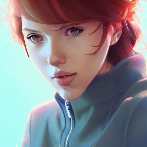 Image similar to scarlett johansson, portrait shinkai makoto studio ghibli studio key hideaki anno sakimichan stanley artgerm lau rossdraws james jean marc simonetti elegant highly detailed digital painting artstation pixiv