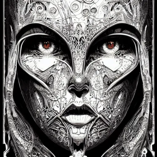 Image similar to an intricate, detailed ink sketch of the face of a robot, metal skin with some scratches, dramatic lighting, art nouveau, by Joe Fenton