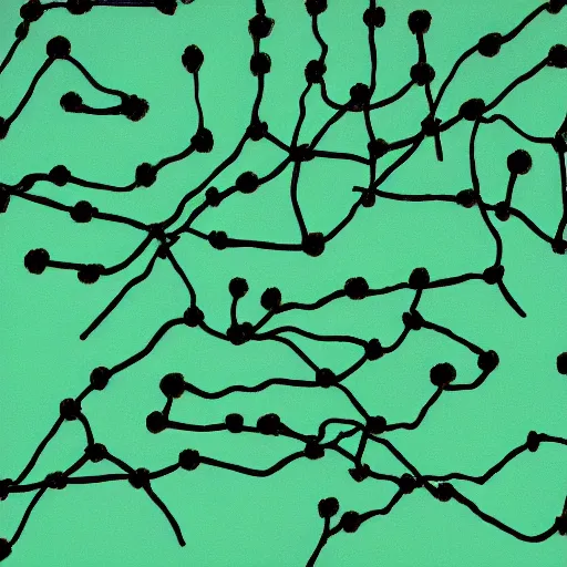 Prompt: painting of black and green synapses against a mint green background