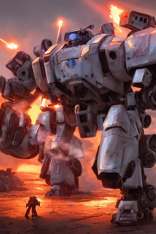 Image similar to mechwarrior 5 : mercenaries mech megaman transformer robot boss tank engine game octane render, 4 k, hd 2 0 2 2 3 d cgi rtx hdr style chrome reflexion glow fanart, global illumination ray tracing hdr fanart arstation by ian pesty by jesper ejsing pixar and disney unreal zbrush central hardmesh