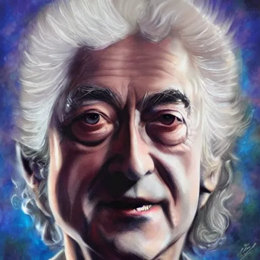 Image similar to amazing artgerm portrait of jimmy page in his 7 0 s as a christian - era painting, collaboration with j. scott campbell and artgerm with edward burn jones