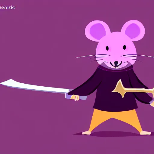 Image similar to armored mouse warrior holding a sword reaches for a purple crystal, trending on Artstation, Minimal Illustration, Sticker, Flash