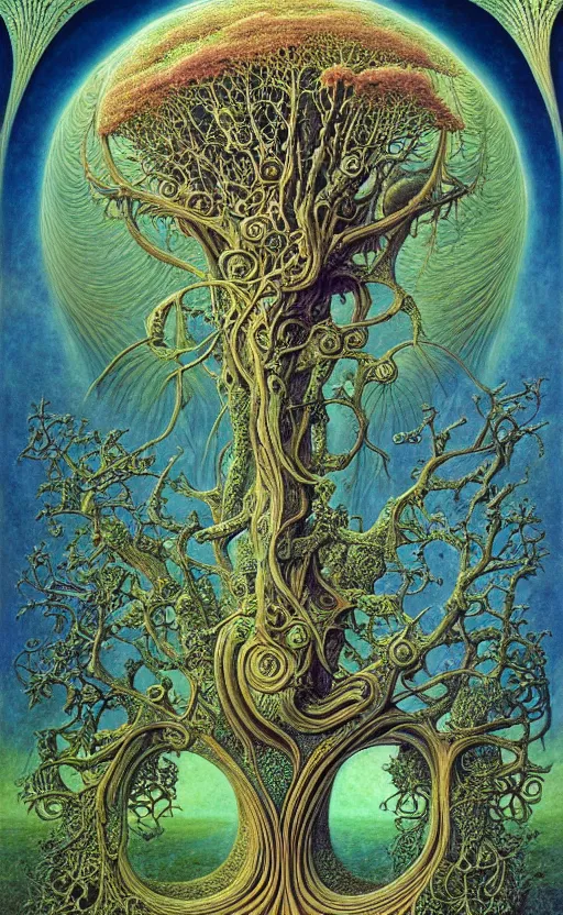 Image similar to tree of life by roger dean and andrew ferez, art forms of nature by ernst haeckel, divine chaos engine, symbolist, visionary, art nouveau, botanical fractal structures, organic, detailed, realistic, surreality