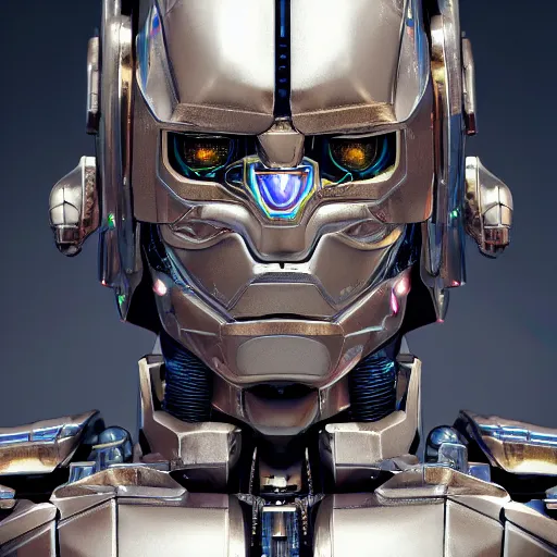 Prompt: Ultra-detailed cinematic render of a mecha cyborg face, cyborg eyes, metalic reflection, unreal engine, dragon armor, intricate, octane render, high quality, ornate gems, 8k, by takeshi yoshida, volumetric lighting, person centered composition, trending on art station