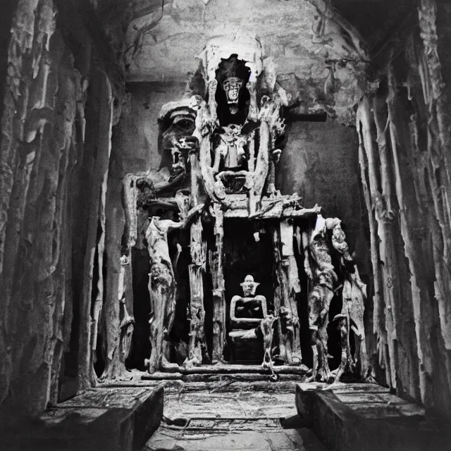 Image similar to temple made of flesh, blood temple, vintage horror movie film still