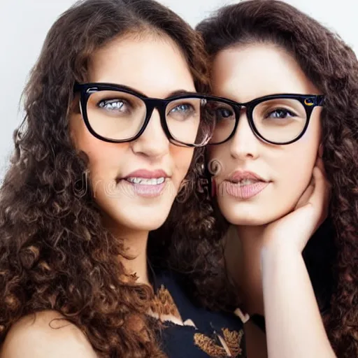 Prompt: studio portrait photo of beautiful women wearing large, big, nerdy glasses, 4k