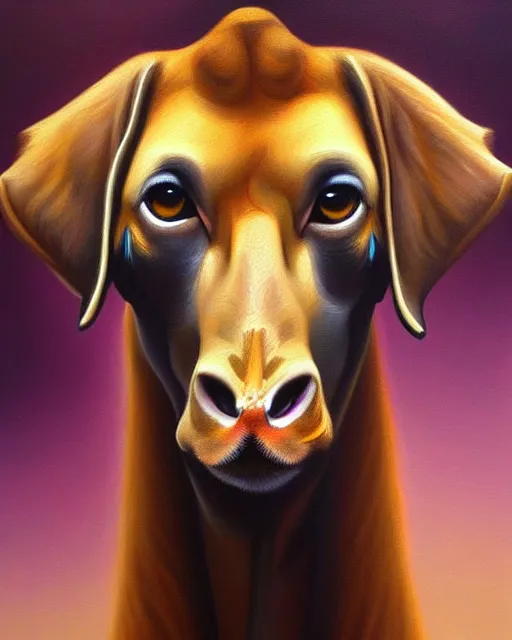 Prompt: a painting of a beautiful 🦒🐶, an ultrafine detailed painting, by mark brooks, featured on deviantart, fantasy art, detailed painting, deviantart, anime