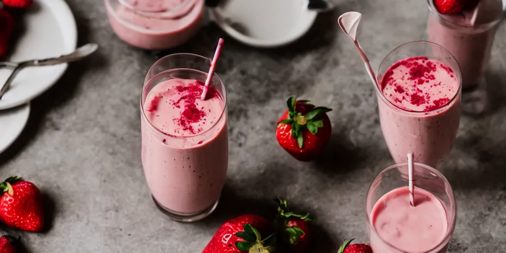 Image similar to strawberry milkshake, bar menu, canon eos r 3, f / 1. 4, iso 2 0 0, 1 / 1 6 0 s, 8 k, raw, unedited, symmetrical balance, in - frame