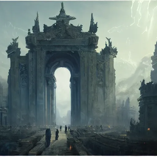 Image similar to gates of heaven, by greg rutkowski, sung choi, photo realistic, 8 k, cinematic lighting, hd, atmospheric, hyperdetailed, trending on artstation, devainart, digital painting, glow effect