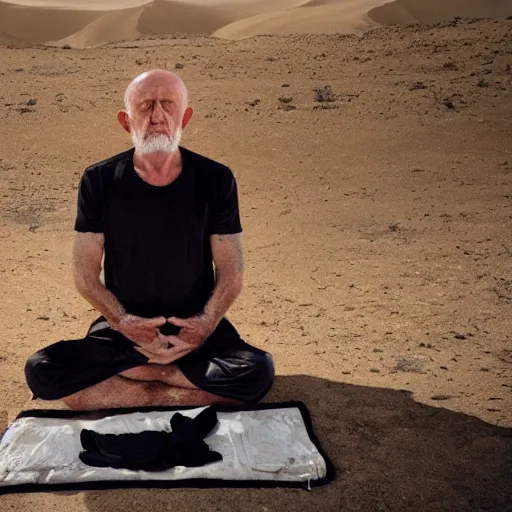 Image similar to mike ehrmantraut meditating in the desert