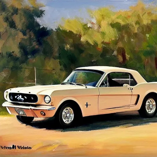 Image similar to Ford Mustang 1960, painting by Vladimir Volegov