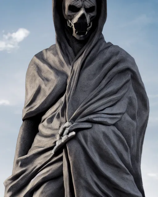 Prompt: a hyper realistic marble statue of the grim reaper, 4 k, cinematic lighting