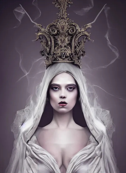 Prompt: hyper realistic photo of baroque dark luxury queen ethereal ghost full body, symmetric, rule of thirds, cinematic, artstation, cgsociety,
