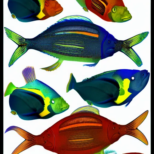 Prompt: speculative evolution of a footed angel fish detailed colorful, done by dougal dixon illustration trending on artstation afterman