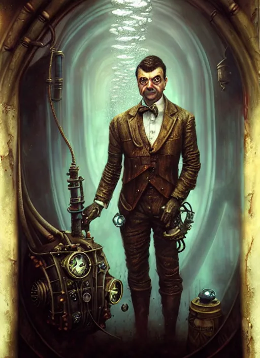 Image similar to underwater steampunk bioshock portrait of rowan sebastian atkinson, by tomasz alen kopera and peter mohrbacher