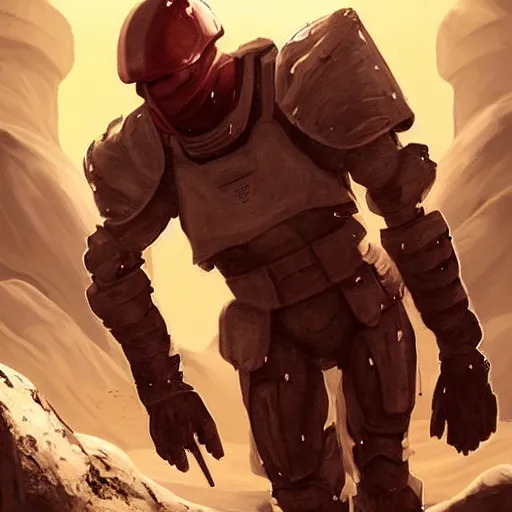 Image similar to a muscular soldier with vertical nose slits, angular eyebrows, wearing blood - spattered glossy sleek white dinged scuffed armor and a long torn red cape, heroic posture, battle - weary, strained expression, determined expression, no helmet, on the surface of mars, dramatic lighting, cinematic, sci - fi, hyperrealistic, detailed