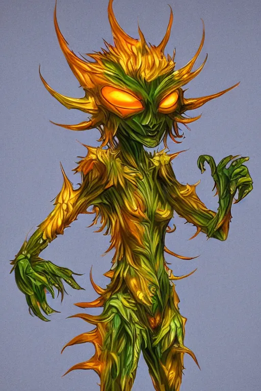 Image similar to a humanoid figure plant monster, amber glow, highly detailed, digital art, sharp focus, trending on art station, plant, anime art style